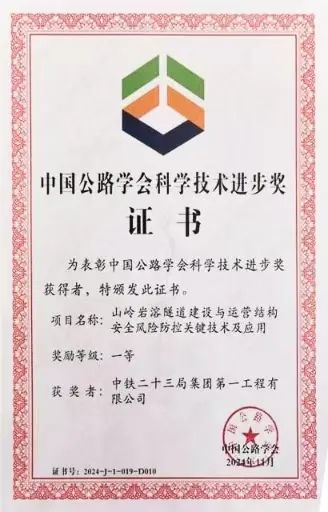 中铁二十三局获中国公路学会科学技术进步一等奖